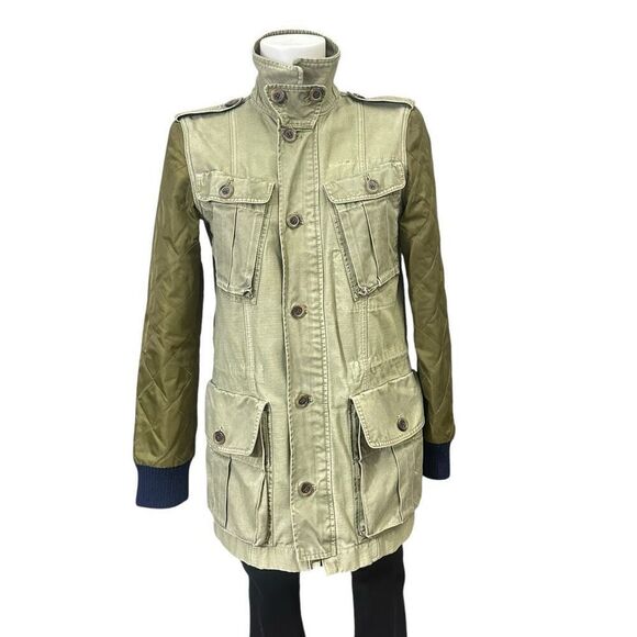 J Crew‎ Camo Green Quilted Button up Cargo Utility Jacket size XS Womens - Picture 1 of 10